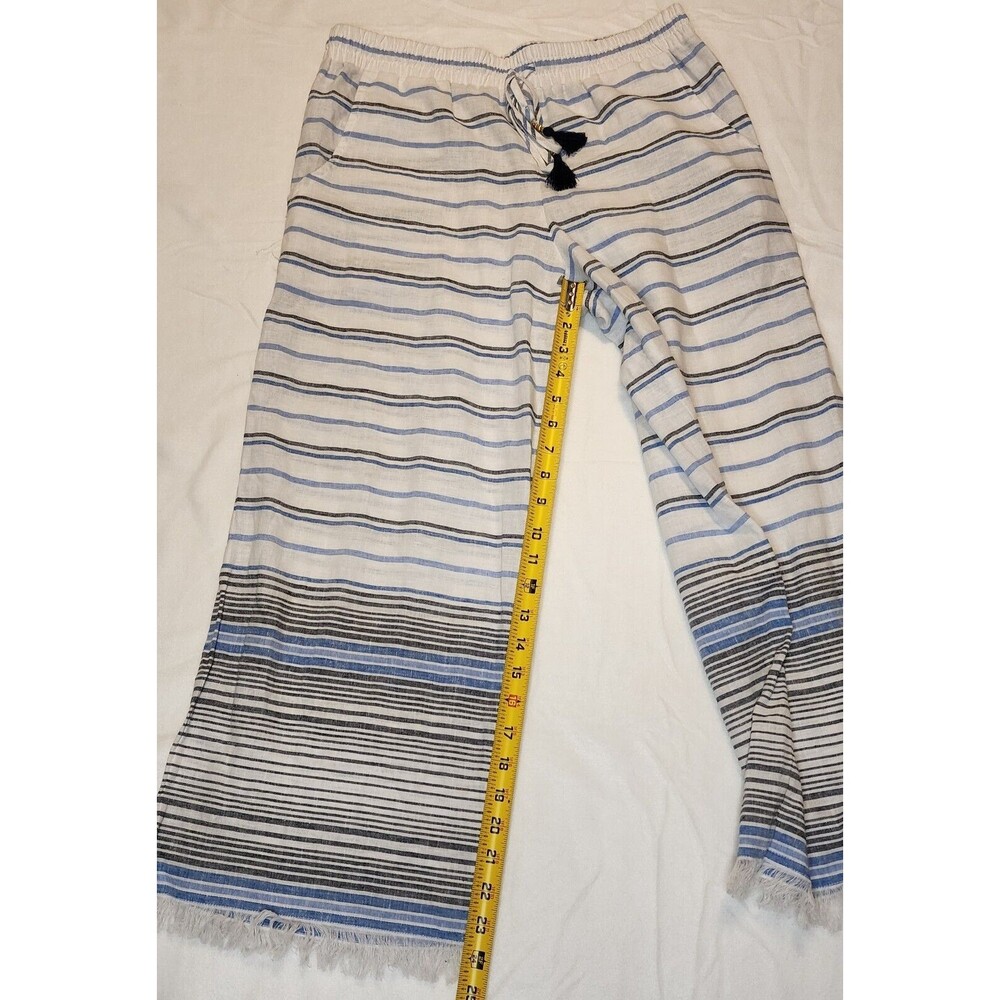 Tommy Bahama Linen Cotton Cropped Beach Pants Women's Small Fringed Hem Tasseled - Picture 2 of 5